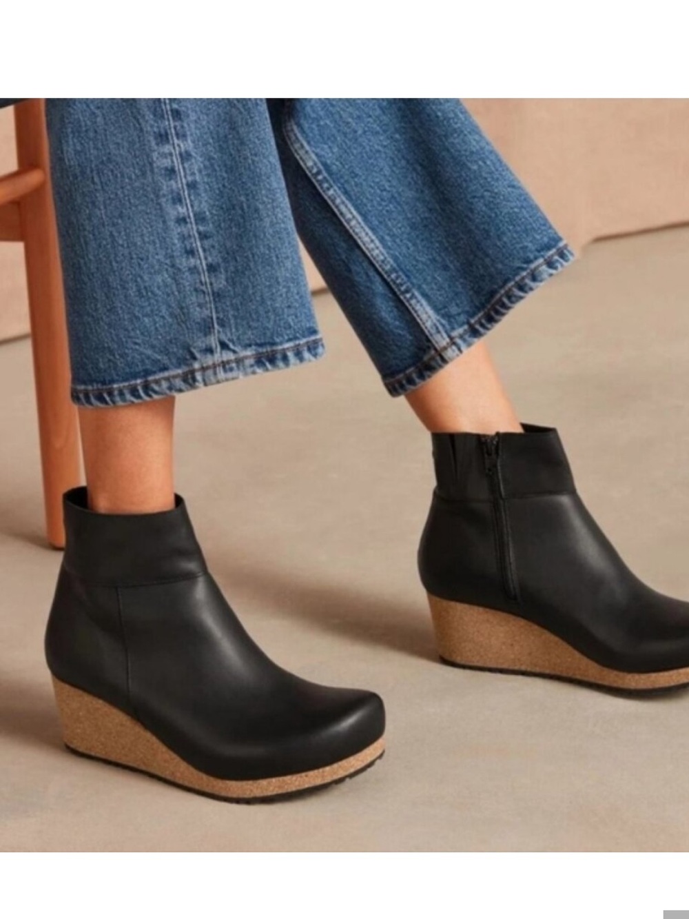 Papillo black  Wedge Ankle Boots - Women's Leather Platform Booties